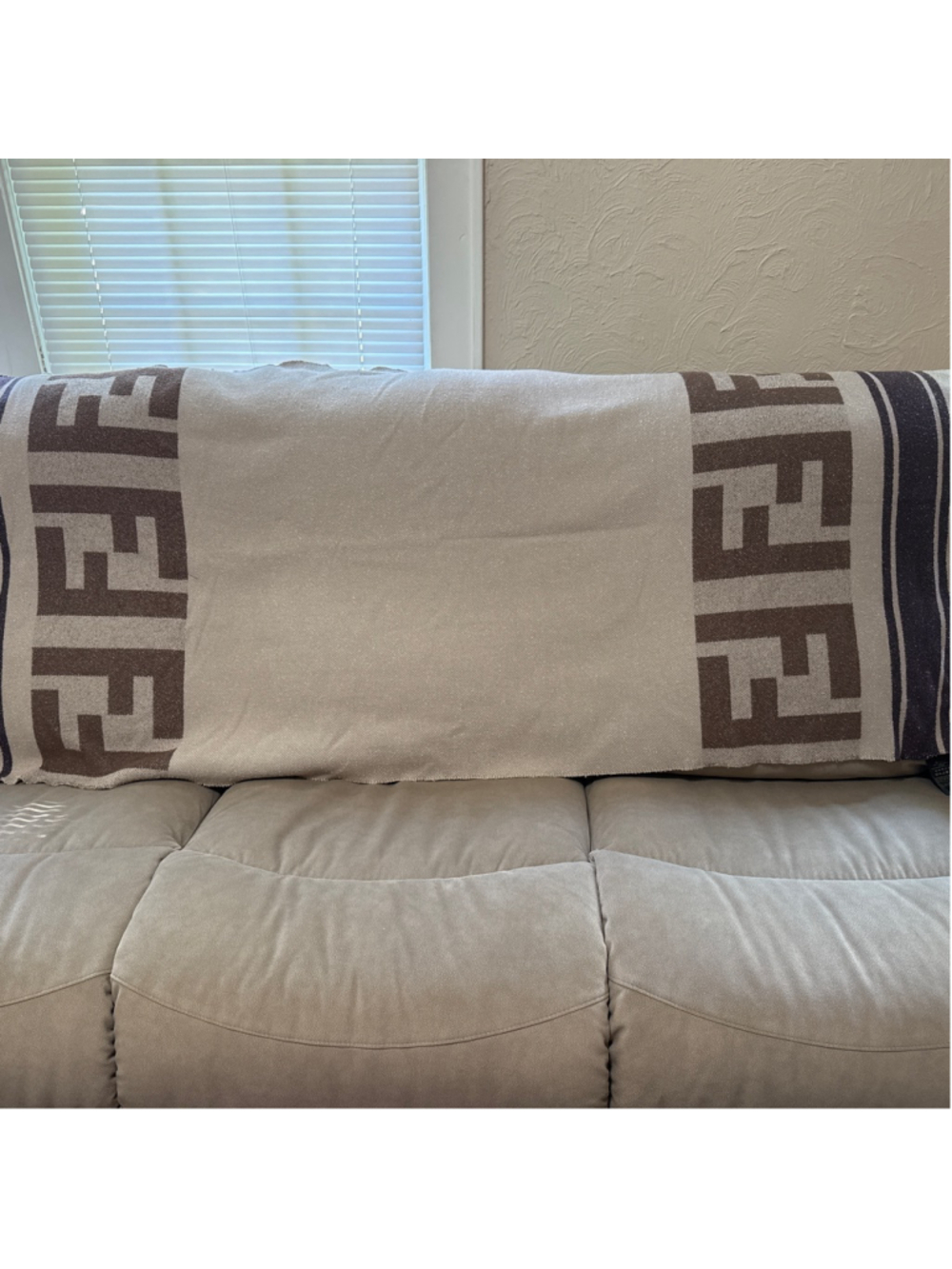 Fendi Beige & Brown FF Logo Blanket Throw 80X200cm